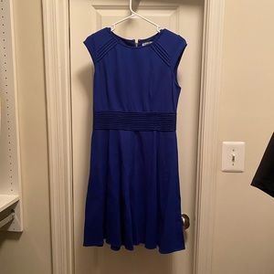 Eliza J cobalt blue dress with gold zipper.  Above the knee.